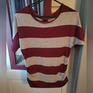 Maroon and gray striped blouse